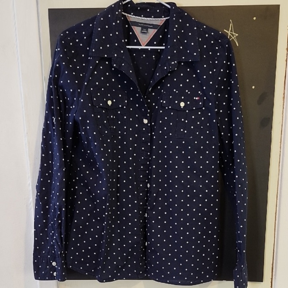 Tommy Hilfiger Navy Polka Dot Blouse 
20” PTP